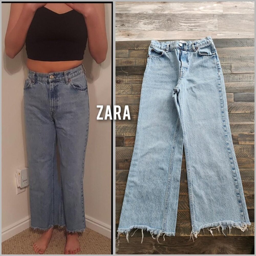 Zara light blue high waisted wide leg cropped jeans size 4